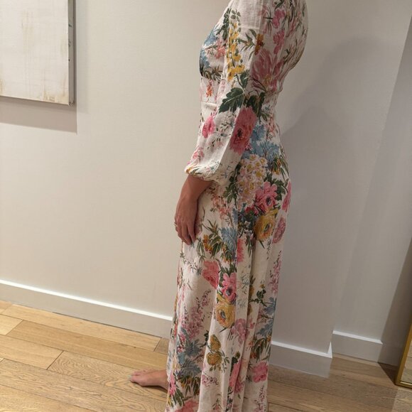 Zimmermann Cream Floral Print Long Sleeve Linen Maxi Dress 2 AU/ 8 US - Picture 4 of 10